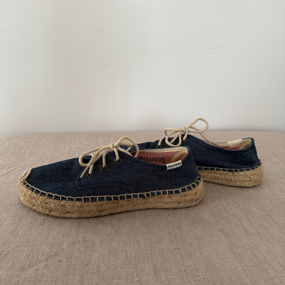 Soludos Blue and Tan Espadrilles with Jute Sole - Picture 4 of 5